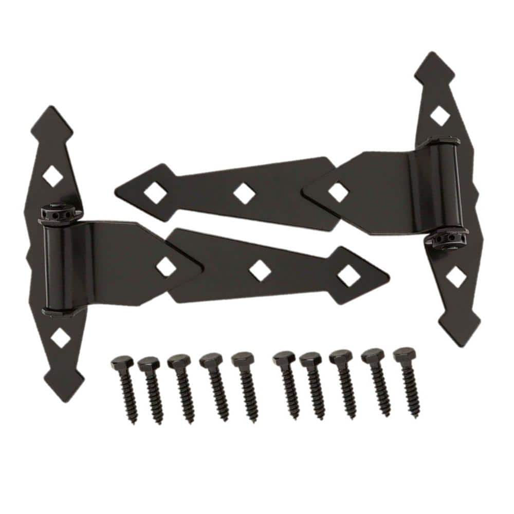 (2-Pack) 8 in. Black Decorative Spring Standard Tee Hinge - Hercitys