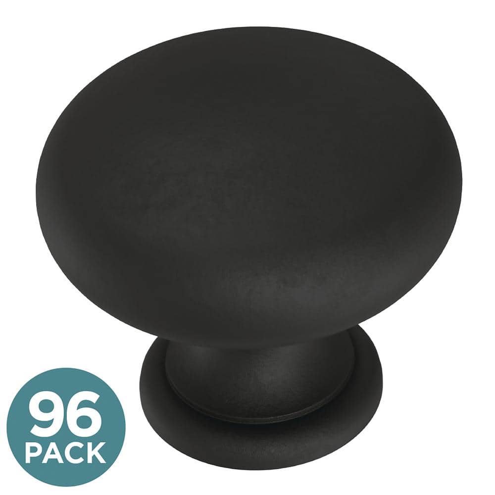 (96-Pack) Garrett 1-1/4 in. (32 mm) Classic Matte Black Round Cabinet Knobs - Hercitys