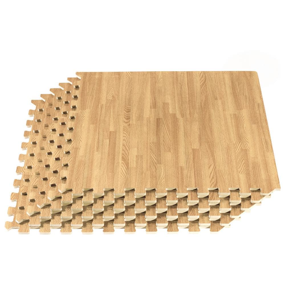 White Oak Thick Printed Wood Grain 24 in. x 24 in. x 5/8 in. Interlocking EVA Foam Flooring Gym Mat 25 Tiles 100 sq. ft. - Hercitys