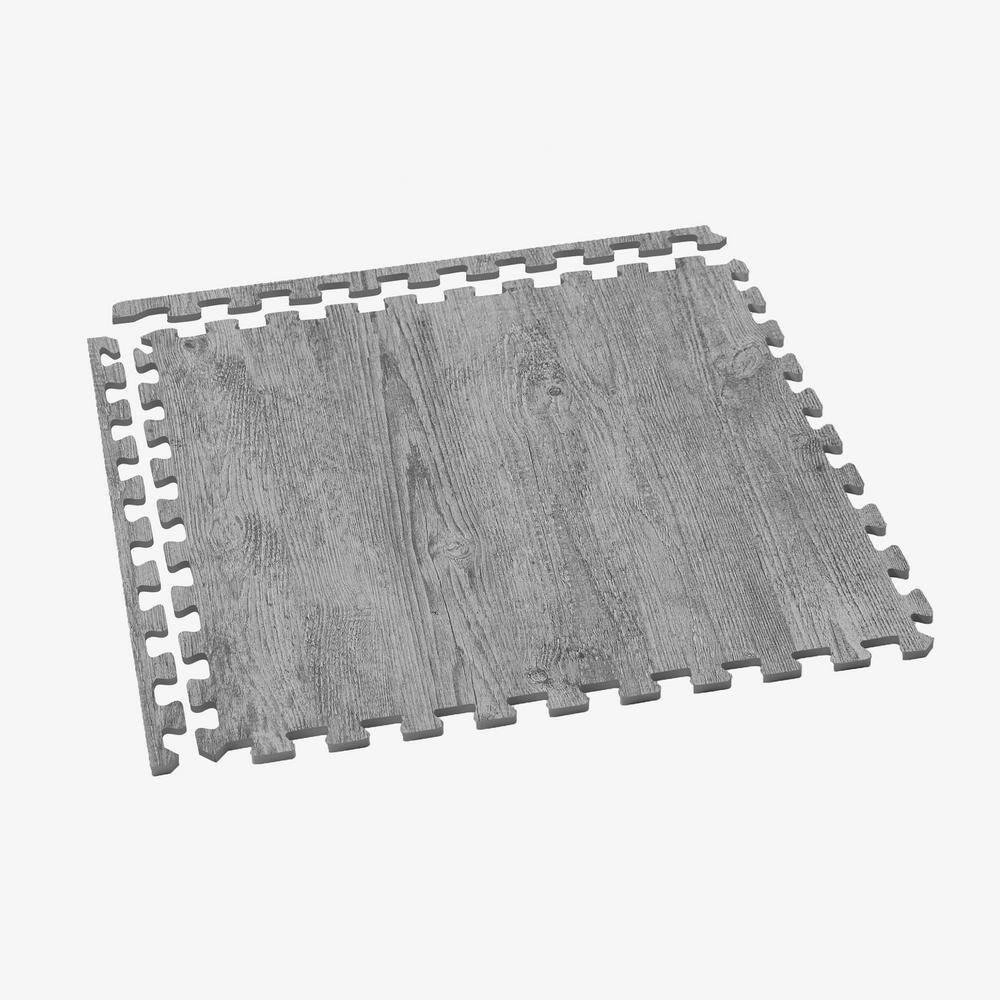 Weathered Gray Printed Wood 24 in. W x 24 in. L x 3/8 in. T Interlocking EVA Foam Flooring Mat (12 Tiles), 48 sq. ft. - Hercitys