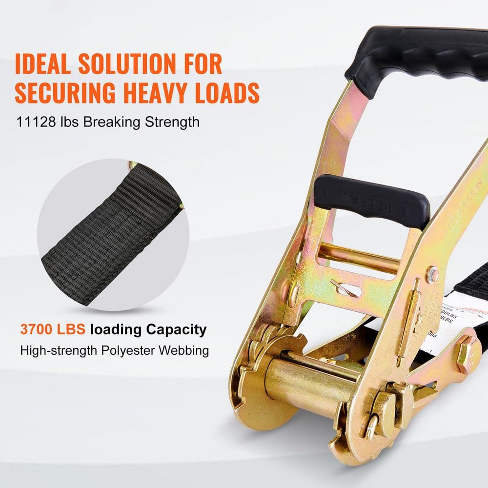 Ratchet Tie Down Straps (4PK), 11128 lb. Break Strength, Double J Hook Includes 4 Premium 2in. x 8ft. Rachet Tie Downs - Hercitys