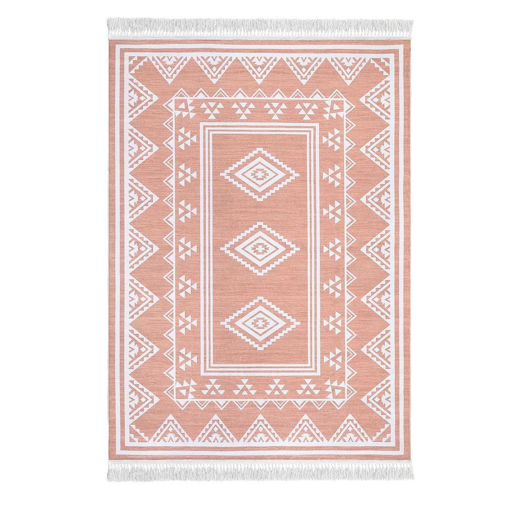 Tassel Printed Carpet Washable Area Rug Soft Non-Slip Bohemian Style Carpet for Bedroom Living Room Office Pink，9X12ft - Hercitys