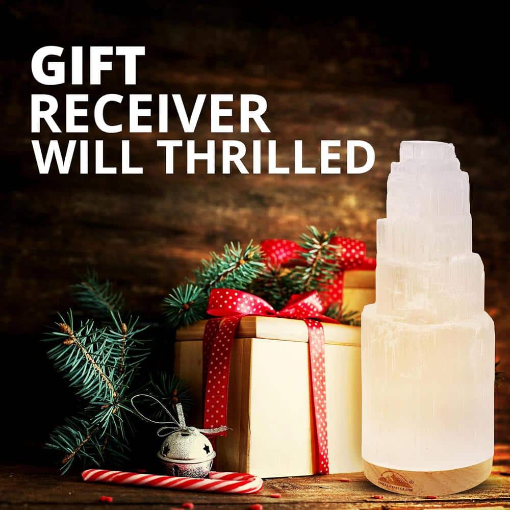 Selenite Crystal Healing and Calming Effects, High Spiritual Gift, Yoga and Meditation, 20 cm Lamp with Wooden Base - Hercitys