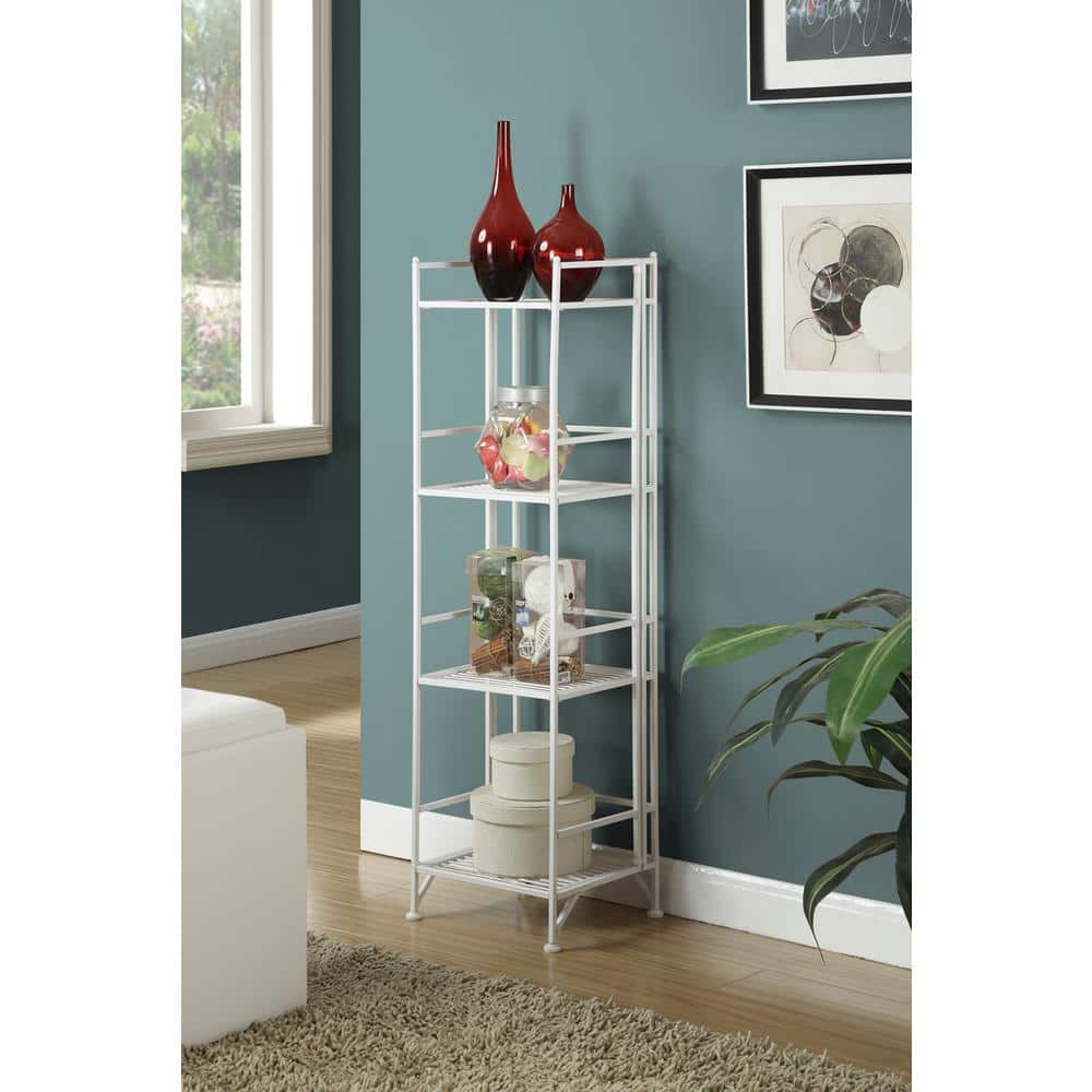 Xtra Storage 45 in. White Metal 4-Shelf Accent Bookcase with Folding Sides - Hercitys