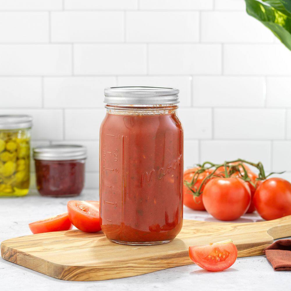 Wide Mason Jars with Airtight Lids, Labels and Measures, Lead Free Glass, 32 oz. Set of 6 - Hercitys