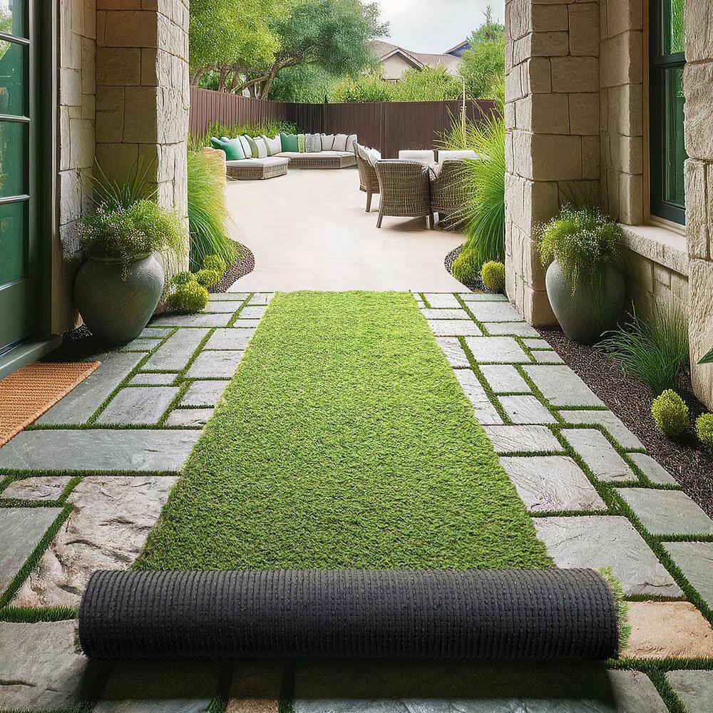 Meadowland Collection Waterproof Solid Indoor/Outdoor (2’7″ x 10′) 3 ft. x 10 ft. Green Artificial Grass Runner Rug - Hercitys