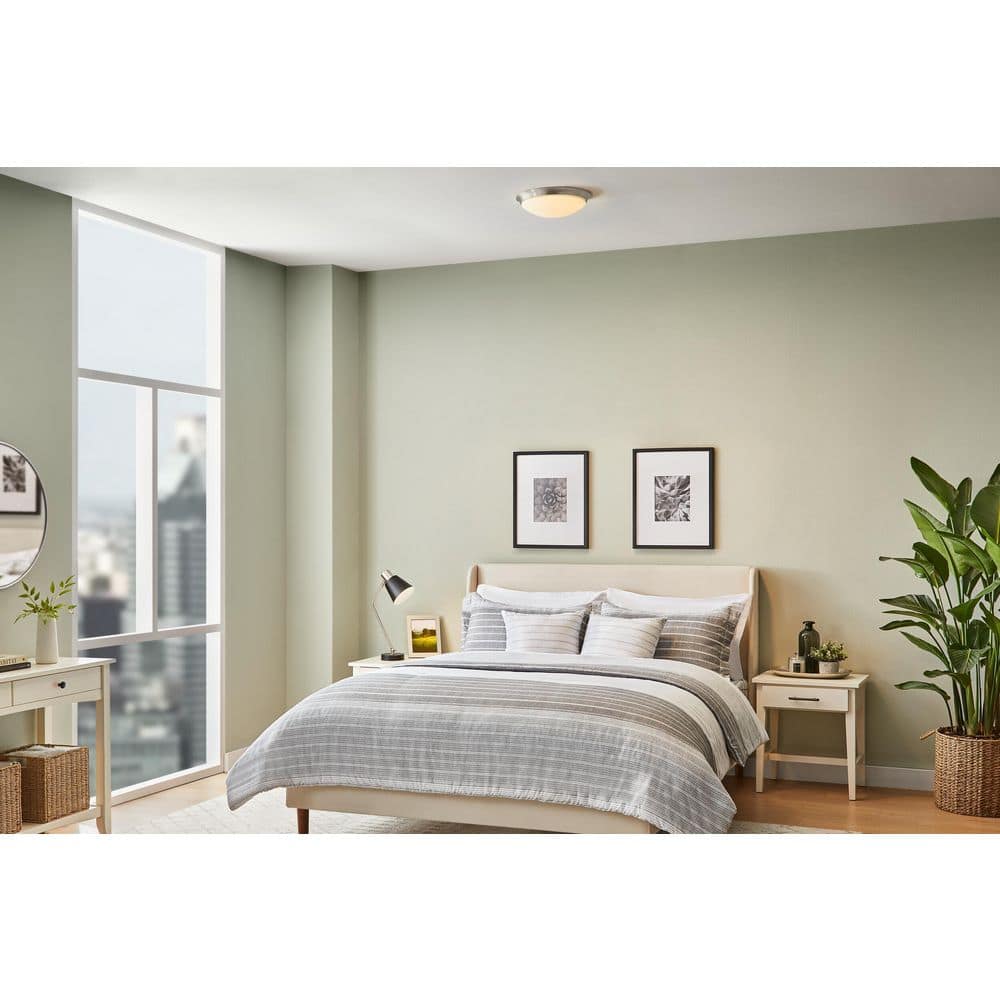 Withers 13 in. Light Brushed Nickel Adjustable CCT Integrated LED Ceiling Flush Mount Fixture with Glass Shade - Hercitys