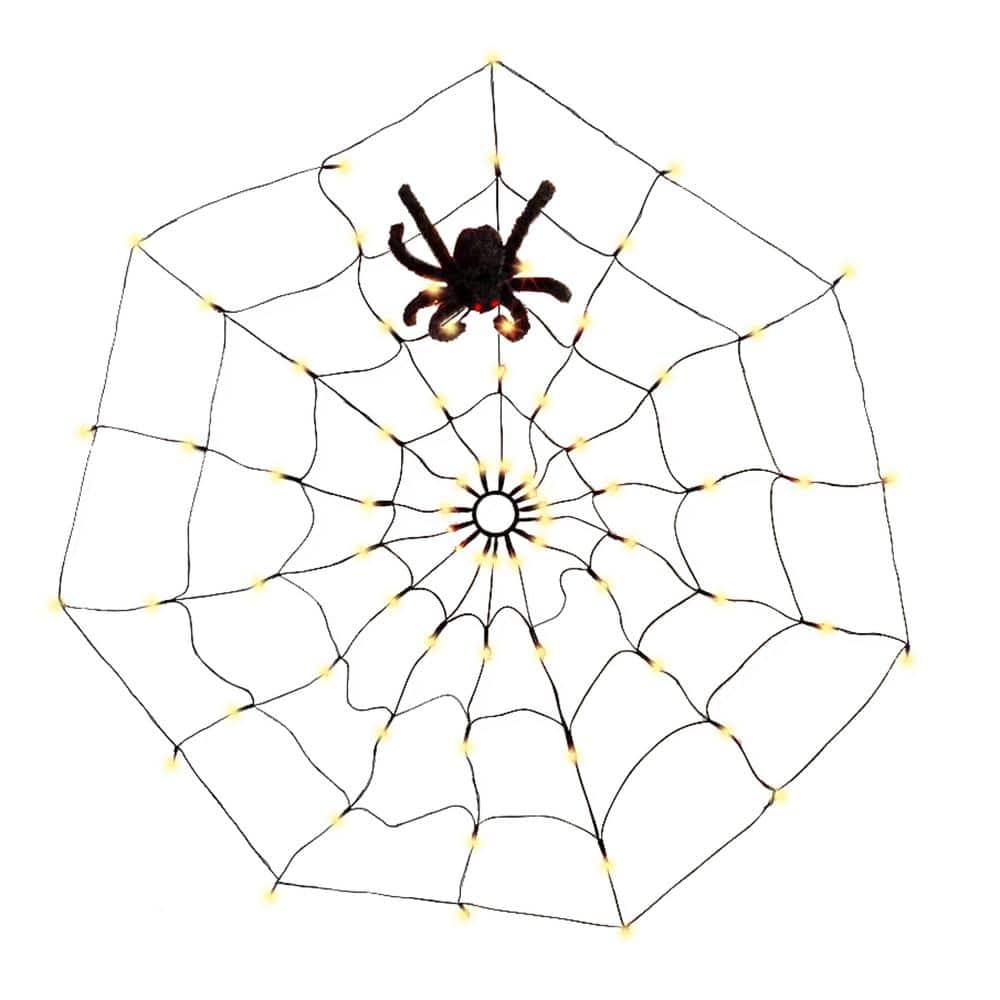 Electric Lighted Halloween Hanging Décor LED Spider Web and Spider - Hercitys