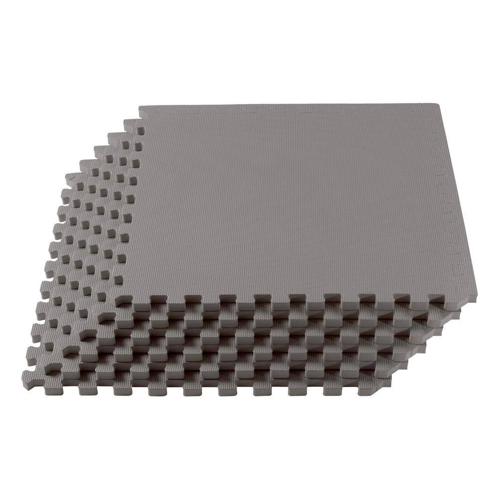 Light Gray 1.0 in. Thick (48 sq. ft.) Multipurpose Foam Exercise Gym Flooring Soft Tiles 24″ W x 24″ L – (12 tiles/pack) - Hercitys