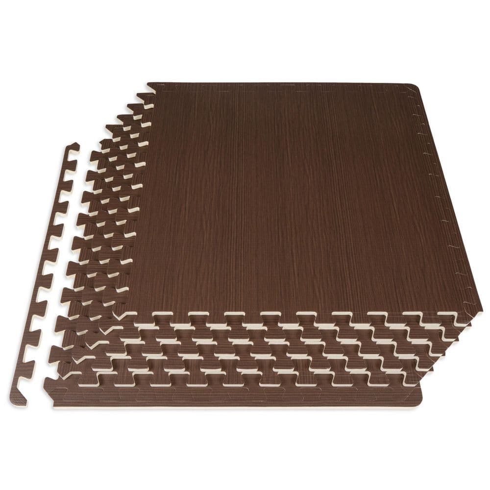 Wood Grain Puzzle Mat Dark Walnut 24 in. x 24 in. x 0.5 in. EVA Foam Interlocking Floor Tiles (24 sq. ft.) (6-Pack) - Hercitys
