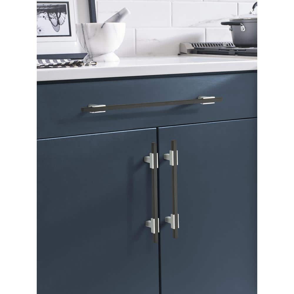 Urbanite 5-1/16 in. (128mm) Modern Polished Chrome/Brushed Matte Black Bar Cabinet Pull - Hercitys