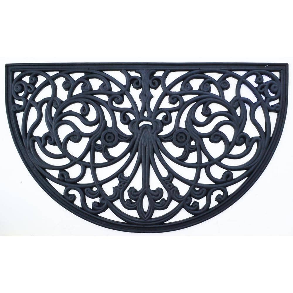 Wrought Iron Half Round 30 in. x 18 in. Rubber Door Mat - Hercitys