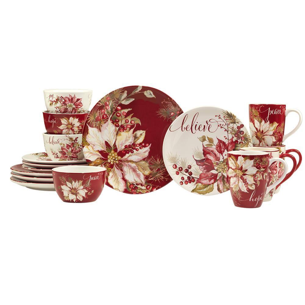 Winters Joy 16-Pcs Assorted Colors Earthenware Dinnerware Set (Service for 4) - Hercitys