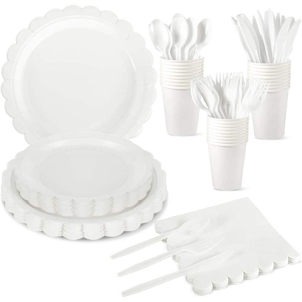 White Disposable Party Tableware Set (175-Piece Per Case) - Hercitys