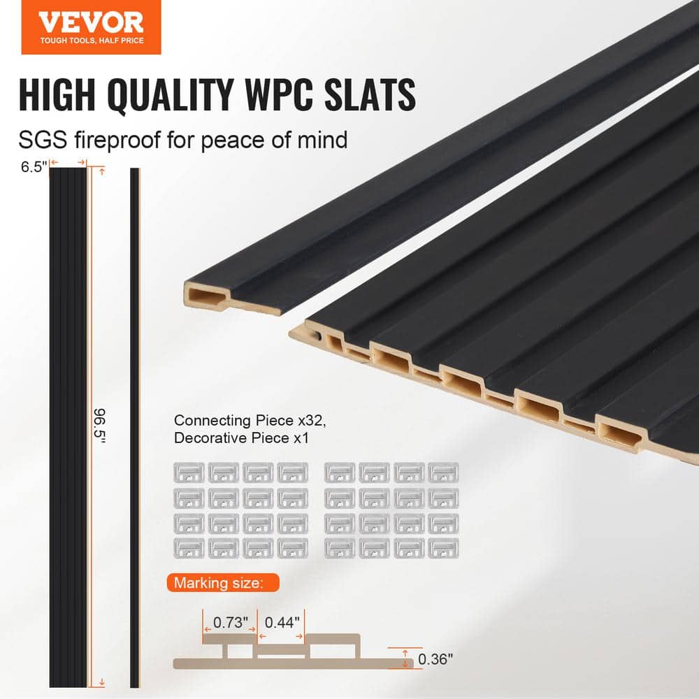 Wood Slat Acoustic Panels 0.35 in. H x 6.54 in. W Slatwall Panels in Black 8-Packs WPC Accent Wooden Wall Panels - Hercitys