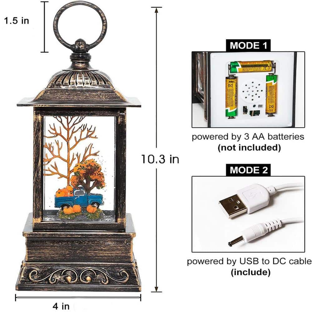Thanksgiving Lighted Lantern, Swirling Glitter Fall Snow Globe Lantern for Fall Harvest Day and Halloween - Hercitys