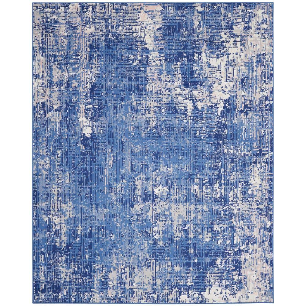 Whimsicle Blue Ivory 9 ft. x 12 ft. Abstract Contemporary Area Rug - Hercitys