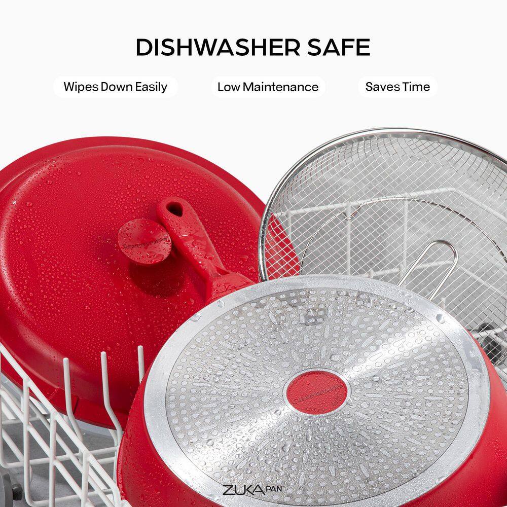 Zuka Everyday Pan 3.25 qt. Aluminum 10 in 1 Ceramic Nonstick Multi-Functional Saute Pan with Nylon Spoon, Steamer Basket - Hercitys