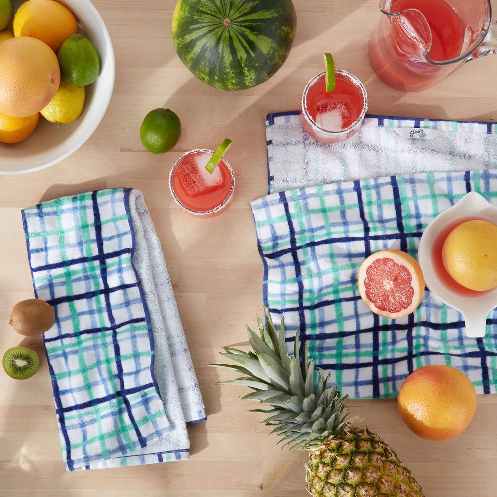 Watercolor Blue Plaid Cotton Kitchen Towel Set (Set of 2) - Hercitys