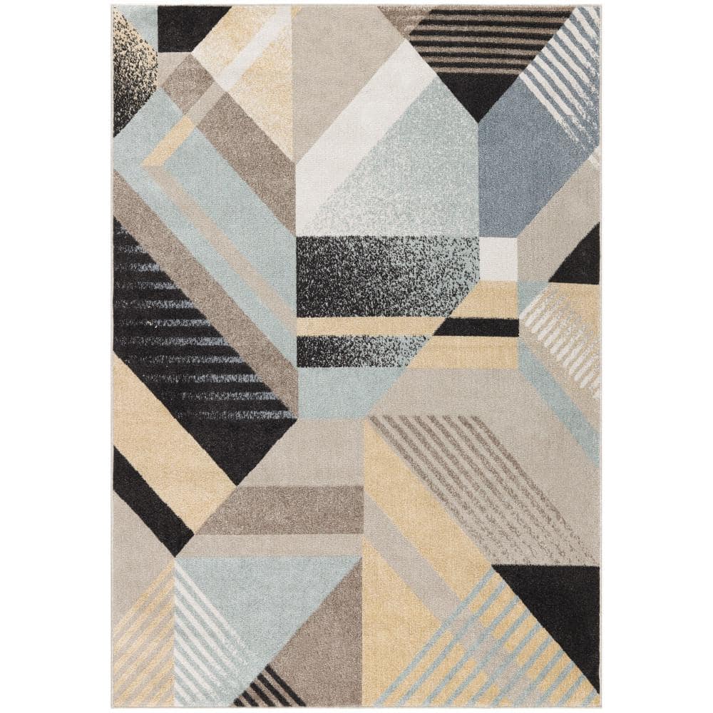 Washable Decor Blue Multicolor 9 ft. x 12 ft. Abstract Contemporary Area Rug - Hercitys