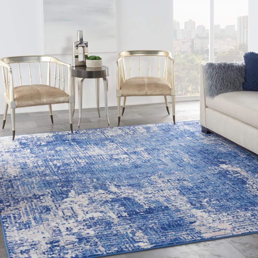 Whimsicle Blue Ivory 9 ft. x 12 ft. Abstract Contemporary Area Rug - Hercitys