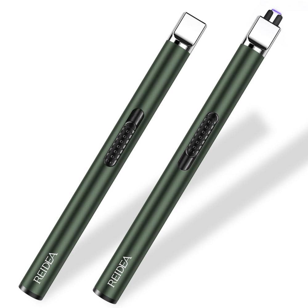 Windproof Pine Green Zinc Alloy Electronic Rechargeable USB Flameless Lighter Arc with Safe Button 2-Pack - Hercitys