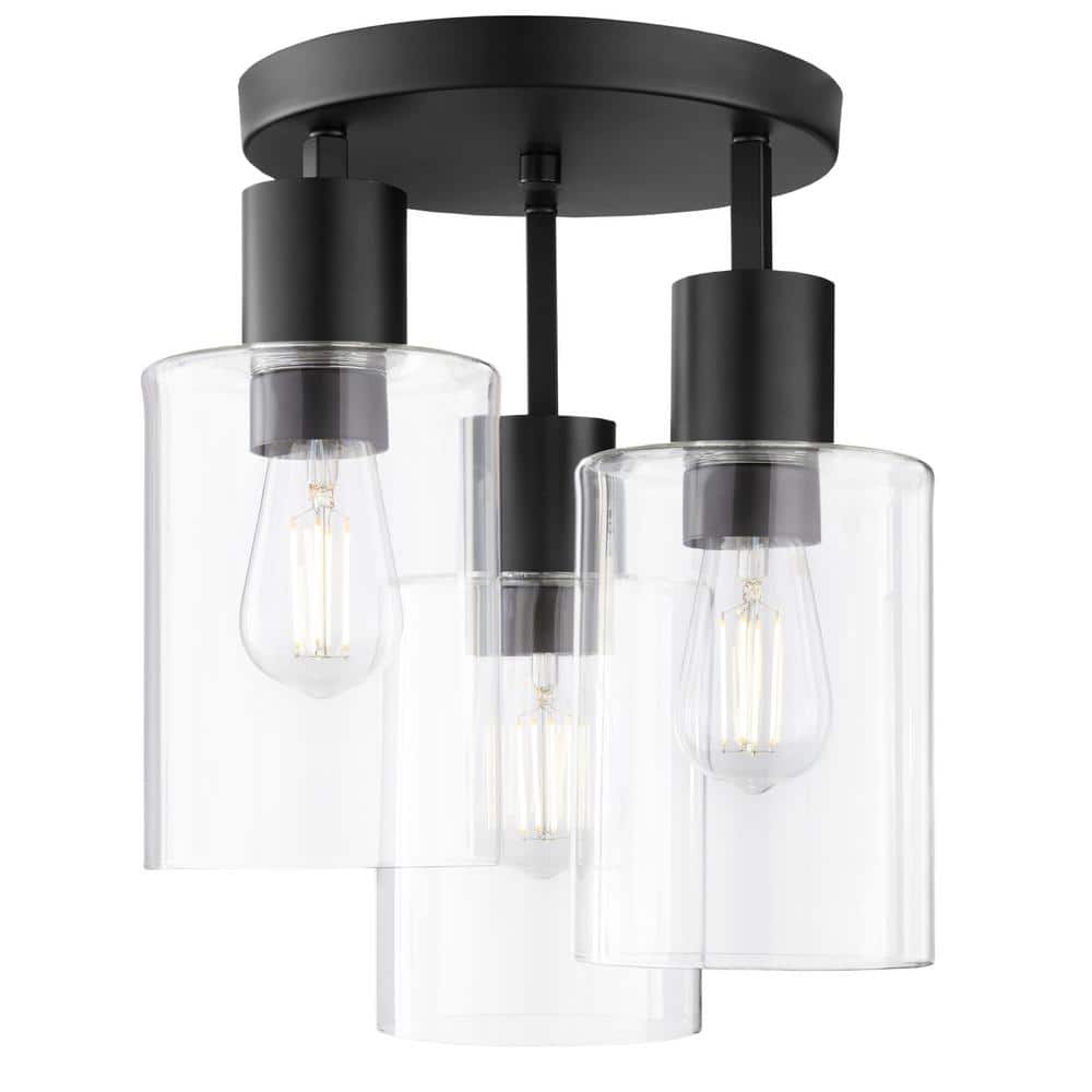 Sutton Place 14 in. 3-Light Matte Black Flush Mount, Farmhouse Ceiling Light - Hercitys