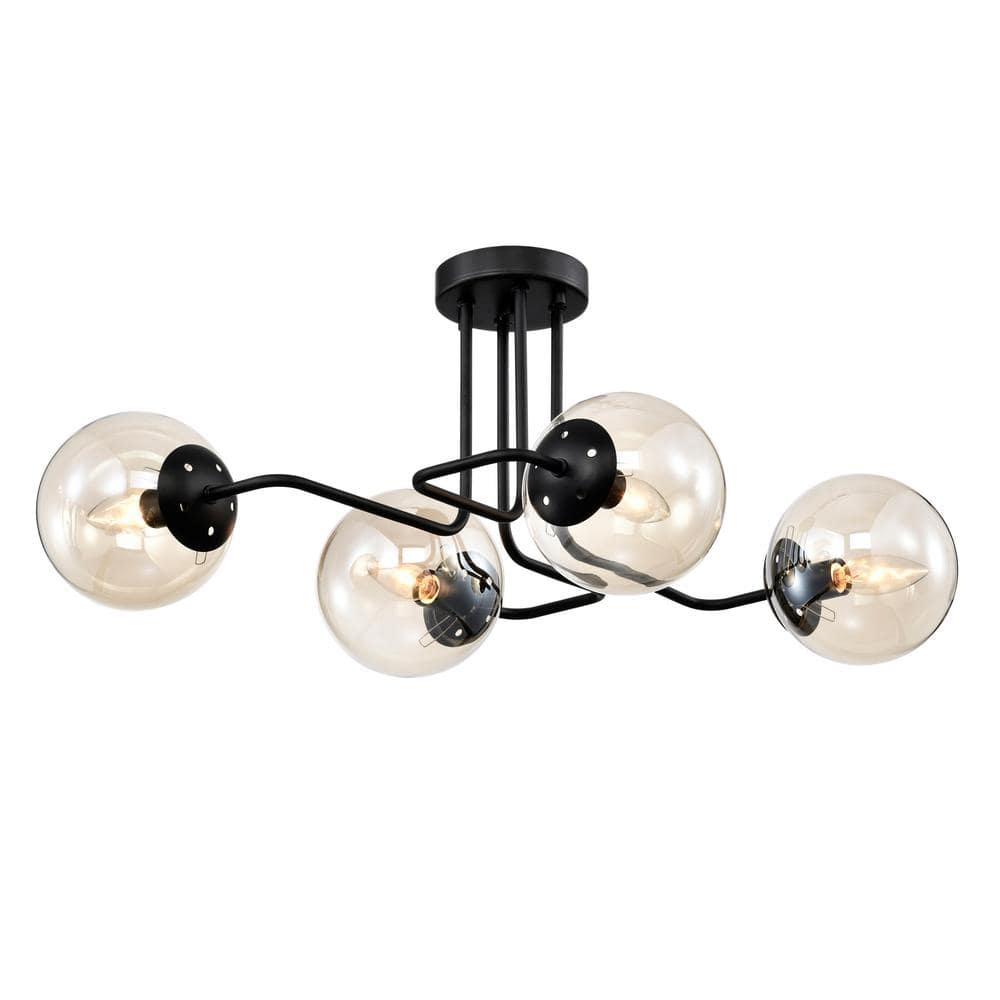 Ziza 22 in. 4-Light Indoor Matte Black Finish Semi-Flush Mount Ceiling Light with Light Kit - Hercitys