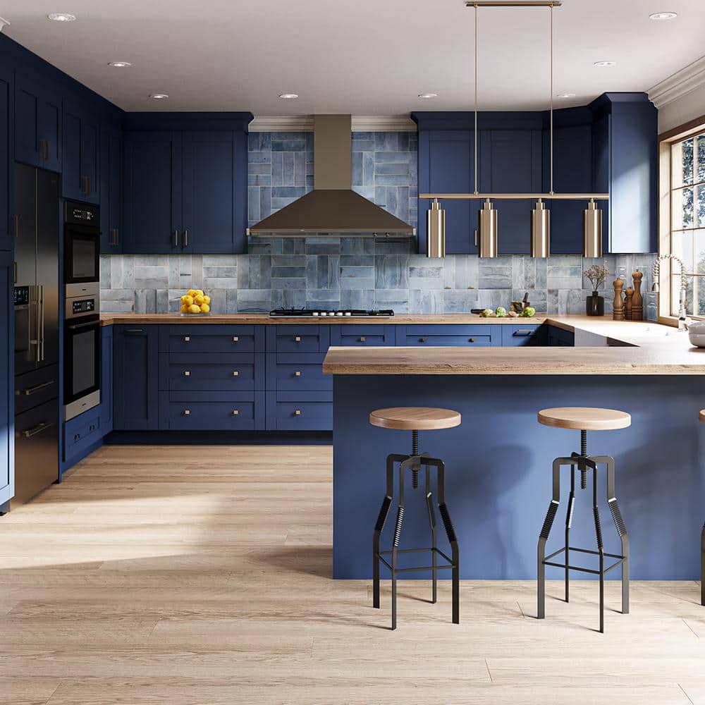 Washington Vessel Blue Plywood Shaker Assembled Wall Kitchen Cabinet Soft Close Left 12 in W x 12 in D x 30 in H - Hercitys