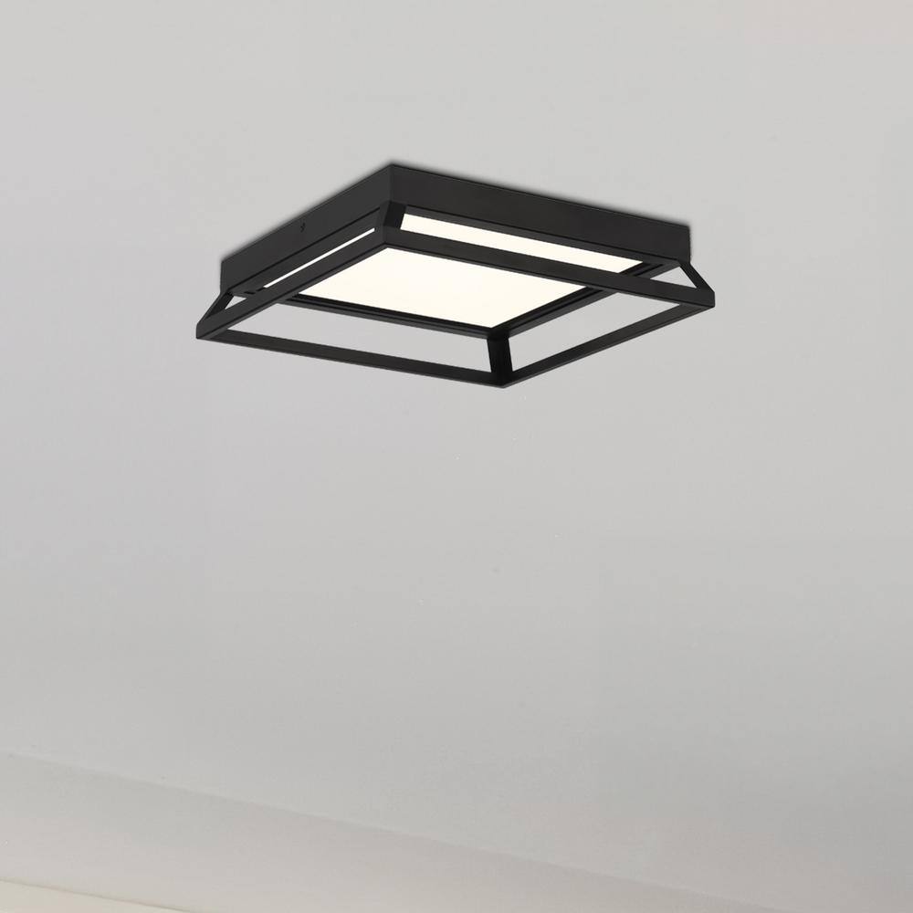 Terrace 14 in. Modern Matte Black Selectable CCT Integrated LED Flush Mount for Kitchens - Hercitys
