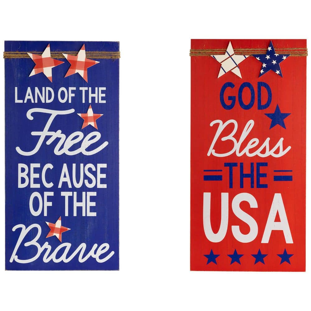 Set of 2 God Bless the USA and Land of the Free Patriotic Wooden Plaques 23.5 in. - Hercitys