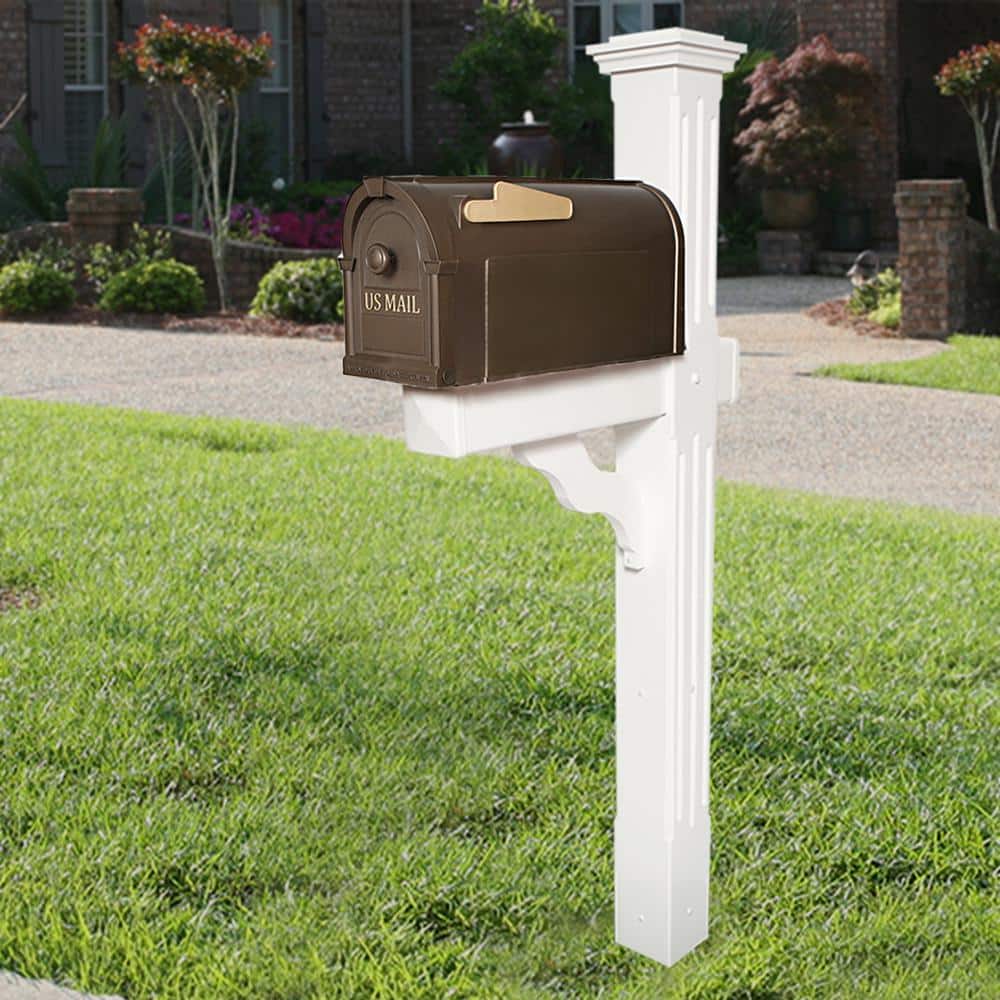 Postal Pro Post-Mount Hampton Mailbox in Bronze with Gold Lettering - Hercitys