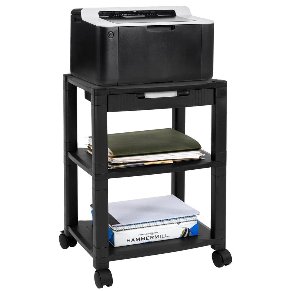 Mount-It! 17 in. ., Triple Shelf Black Printer Computer Cart for Under Desk - Hercitys