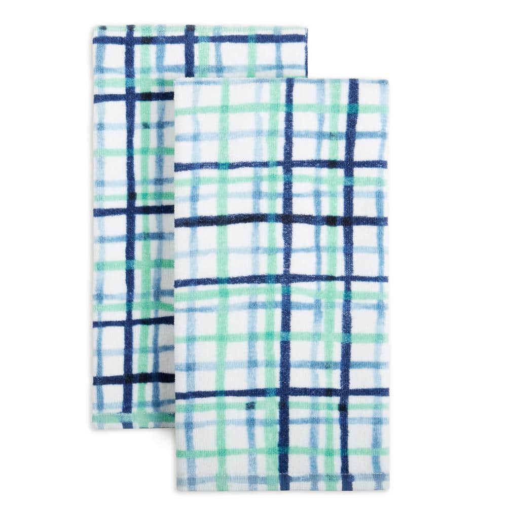 Watercolor Blue Plaid Cotton Kitchen Towel Set (Set of 2) - Hercitys