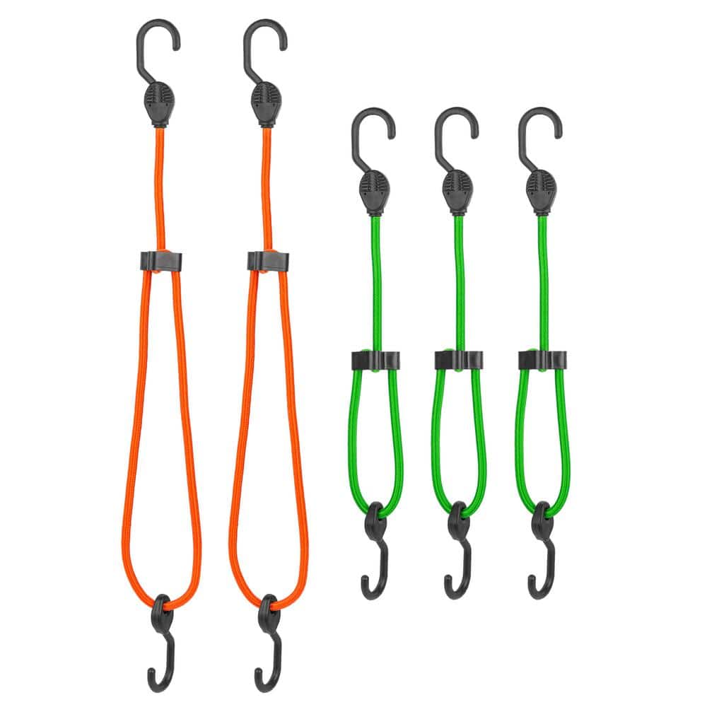 Super Strong, Adjustable Bungee Cord with Hooks Value Pack Assortment – 5 piece - Hercitys