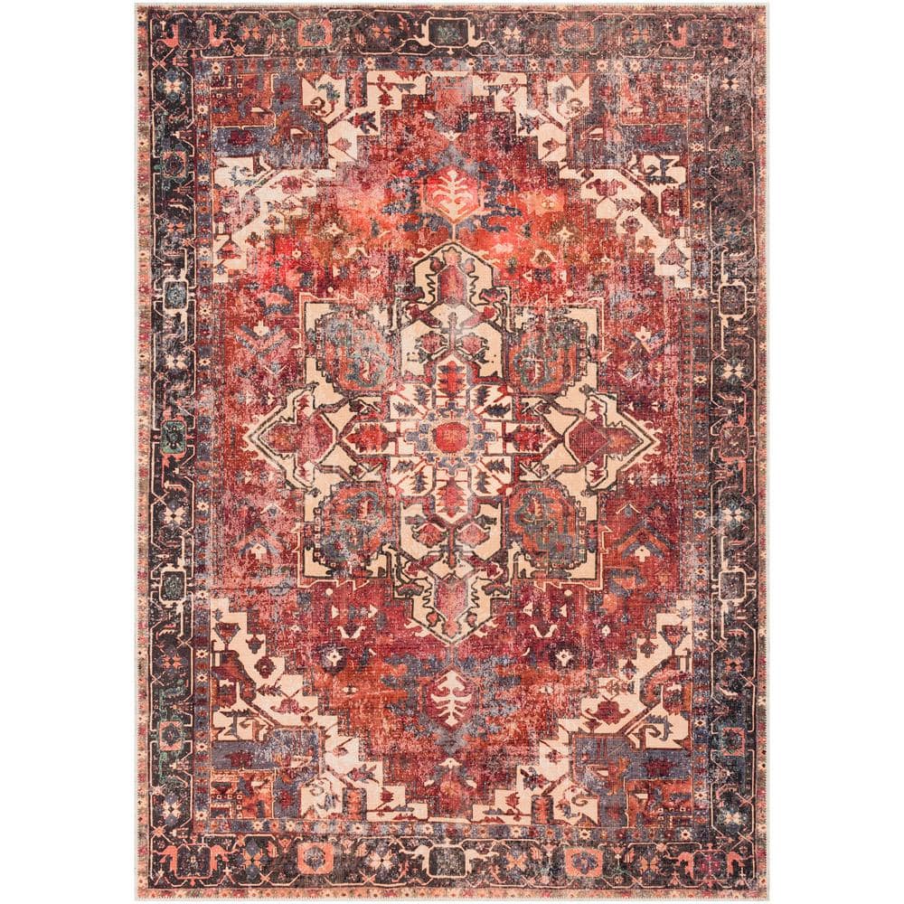 Gilda Rust 5 ft. 3 in. x 7 ft. 3 in. Distressed Machine-Washable Area Rug - Hercitys
