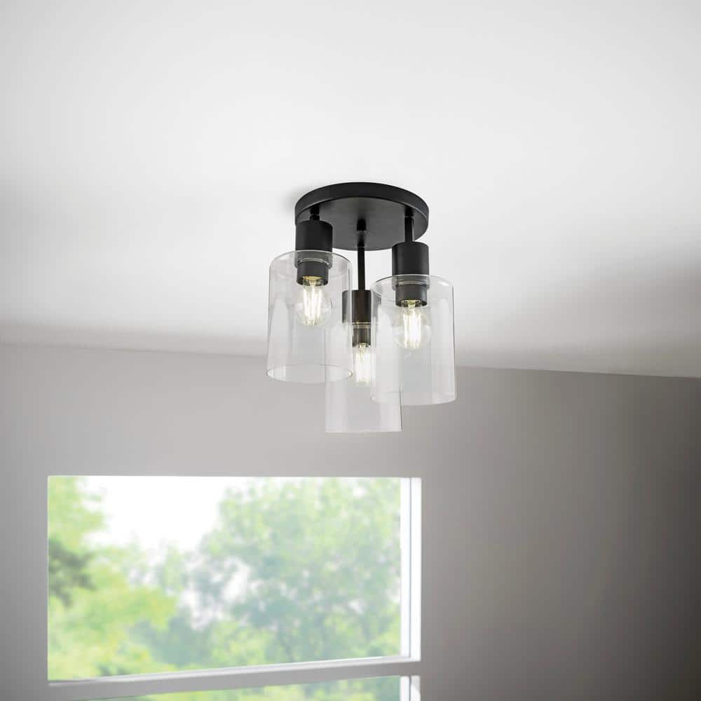 Sutton Place 14 in. 3-Light Matte Black Flush Mount, Farmhouse Ceiling Light - Hercitys
