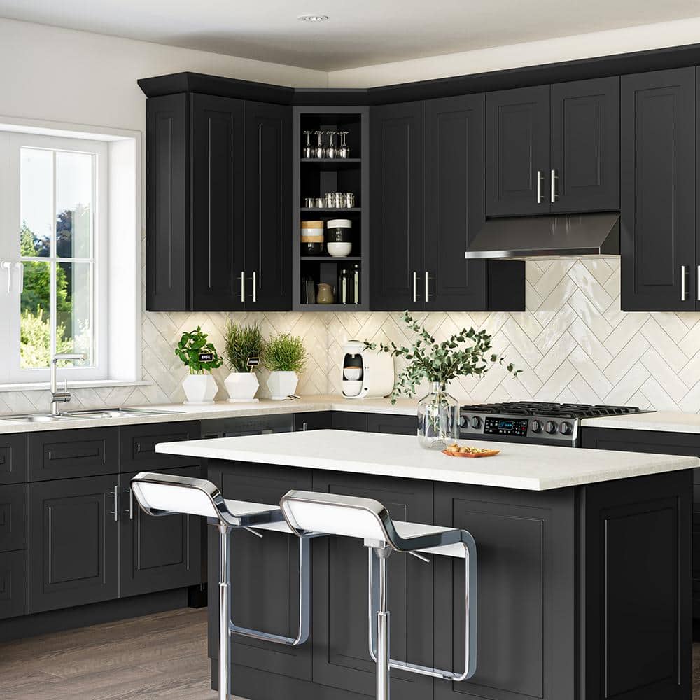 Grayson 18 in. W x 12 in. D x 42 in. H Assembled Plywood Wall Kitchen Cabinet in Deep Onyx with Soft Close - Hercitys