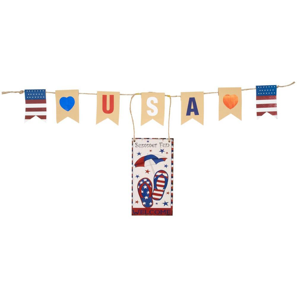 USA Summer Fun Welcome Patriotic Hanging Wall Decoration-12.75 in. - Hercitys