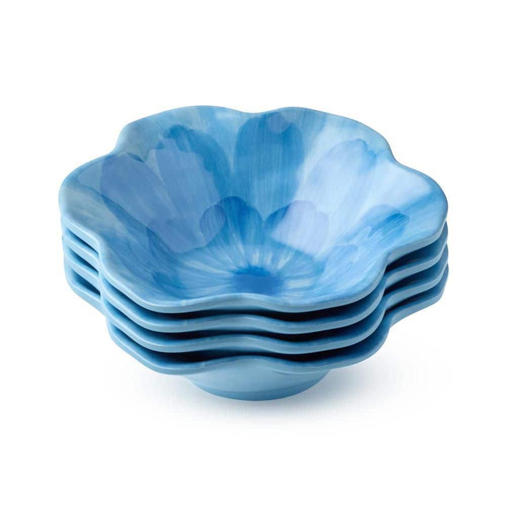 Wildflower 16 fl. oz. Blue 3-D Floral All Purpose Bowl (Set of 4) - Hercitys