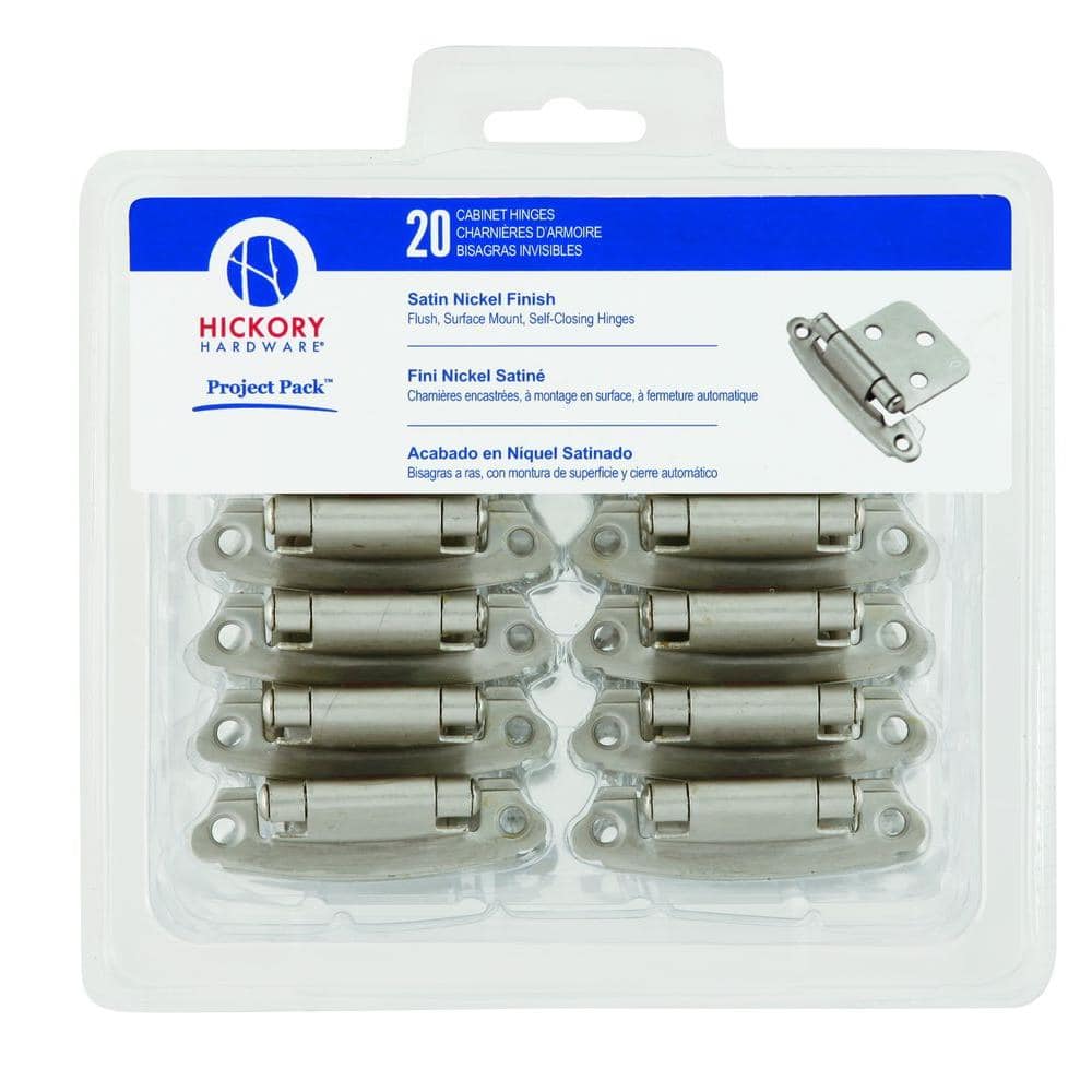Surface Mounted Satin Nickel Self-Closing Overlay Hinge (20-Pack) - Hercitys