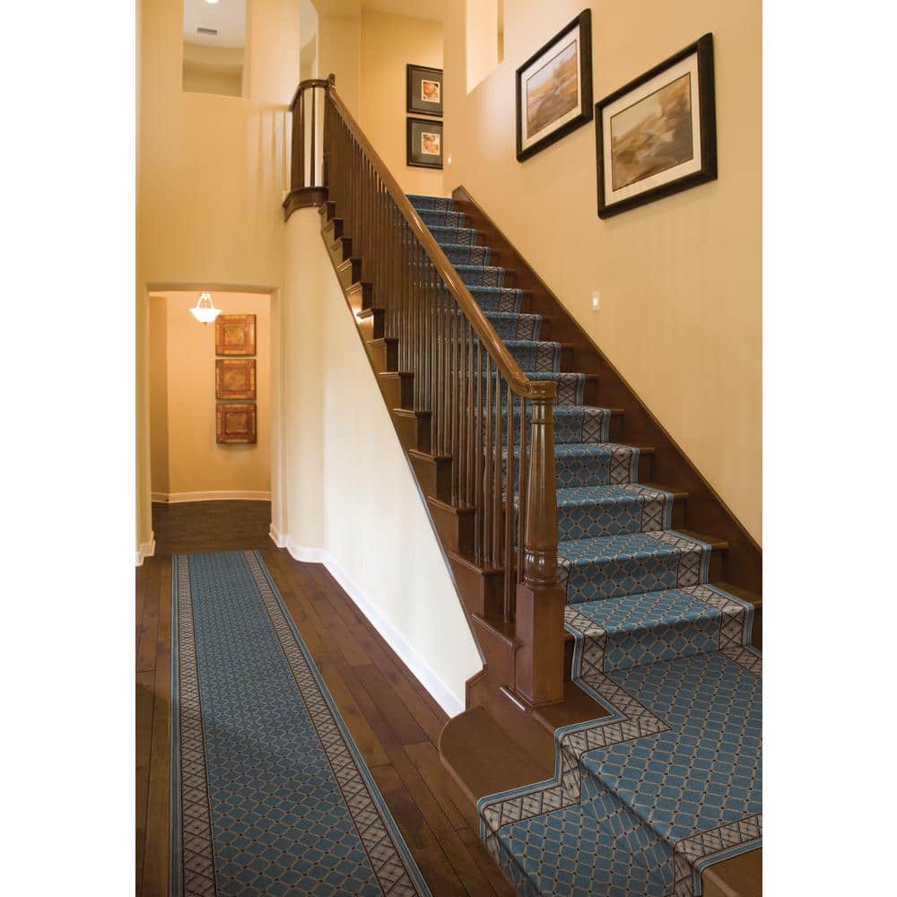 Stratford Bedford Light Blue 33 in. x Your Choice Length Stair Runner Rug - Hercitys