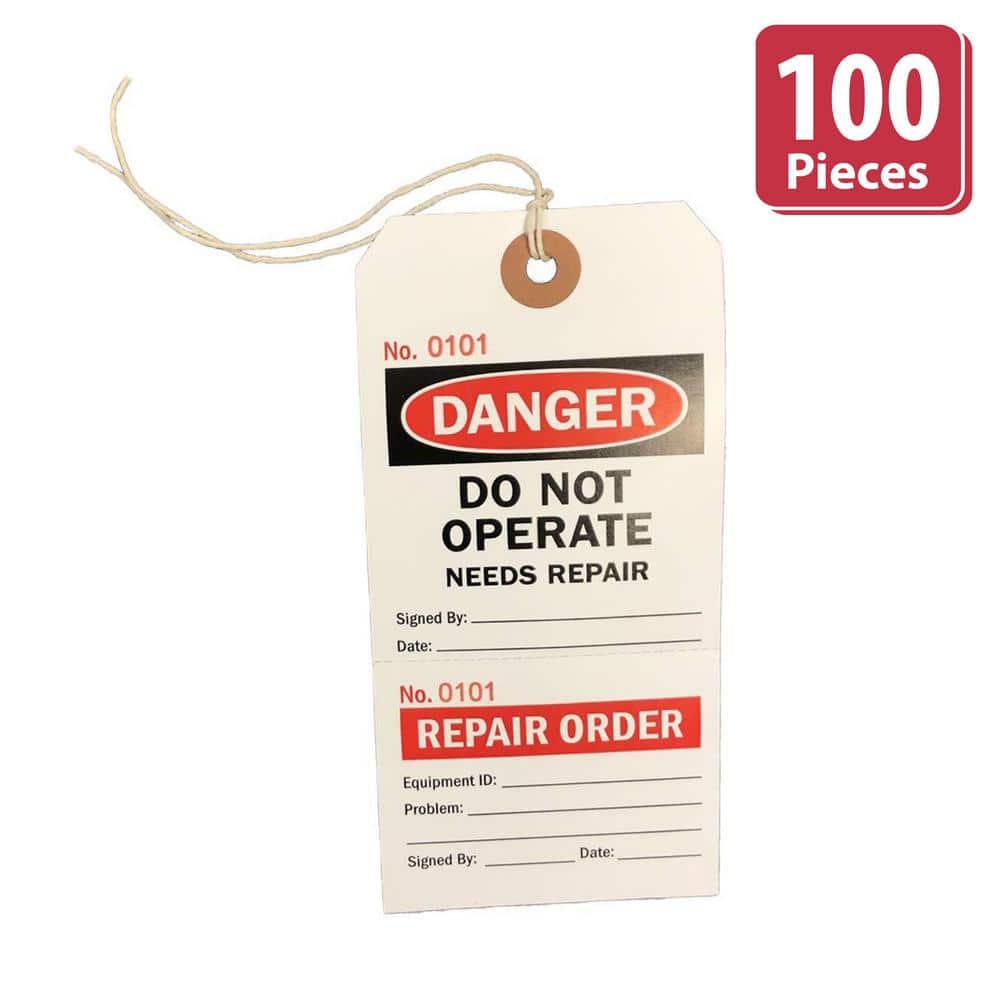 White/Red/Black, Lock Out Tags with Ties, Danger Do Not Operate Needs Repair Sign – (Pack of 100) - Hercitys