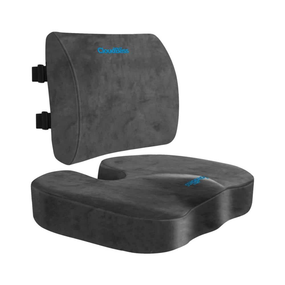 Grey X-Large Seat Cushion for Office Chair, Car Seat, Lumbar and Back Support Memory Foam Pillow - Hercitys