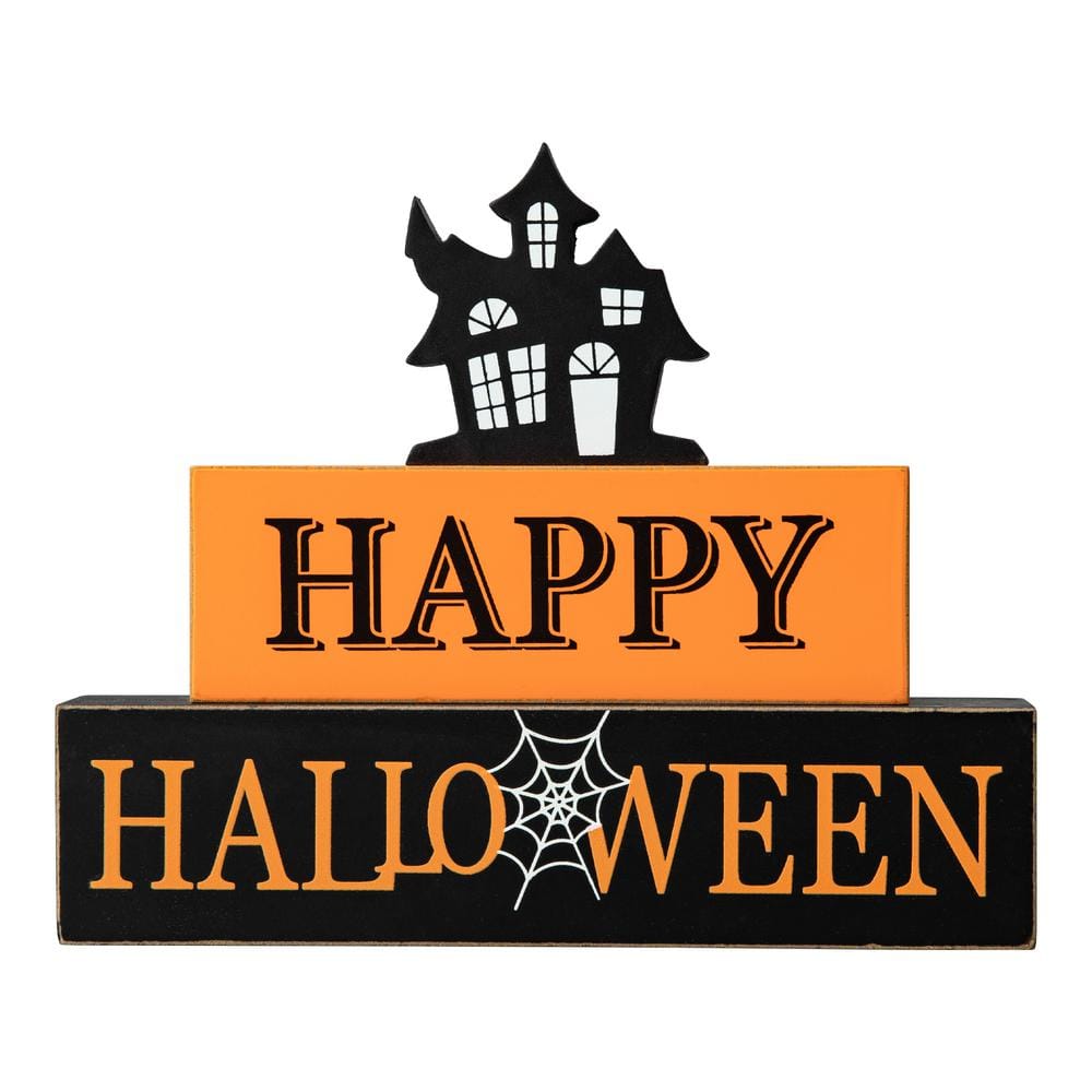 7.75 in. H Happy Halloween Wooden Haunted House Block Sign - Hercitys