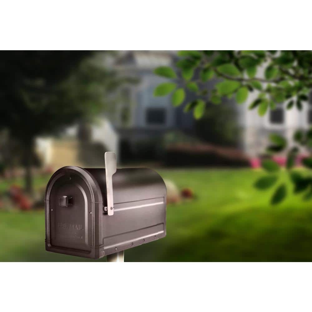 Roxbury Rubbed Bronze, Large, Steel, Post Mount Mailbox with Premium Cast Aluminum Knob and Champagne Flag - Hercitys