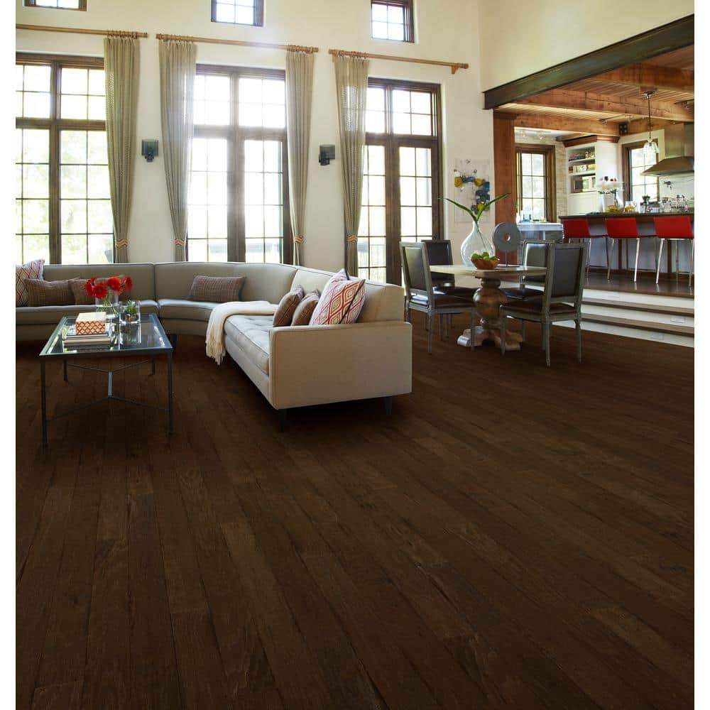 Western Saddle Hickory 3/8 In. T X 5 in. W Click-Lock Scraped Engineered Hardwood Flooring (29.49 sq.ft./case) - Hercitys