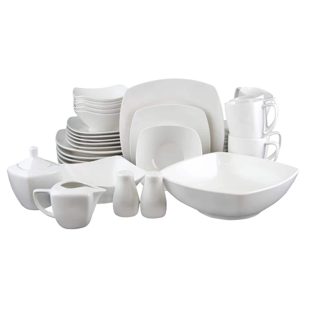 Zen 39-Piece Solid White Porcelain Dinnerware Set (Service for 6) - Hercitys