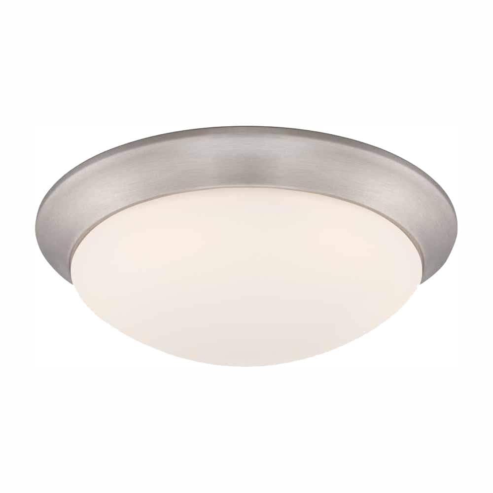 Stetson 11 in. Transitional Brushed Nickel 5 CCT Integrated LED Flush Mount with Frosted Clear Glass Shade for Kitchen - Hercitys