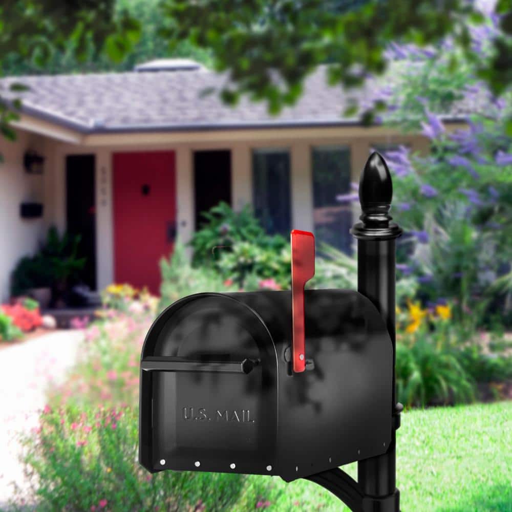 Sequoia Black, Large, Steel Post Mount Mailbox and Hamilton Post Combo Kit - Hercitys